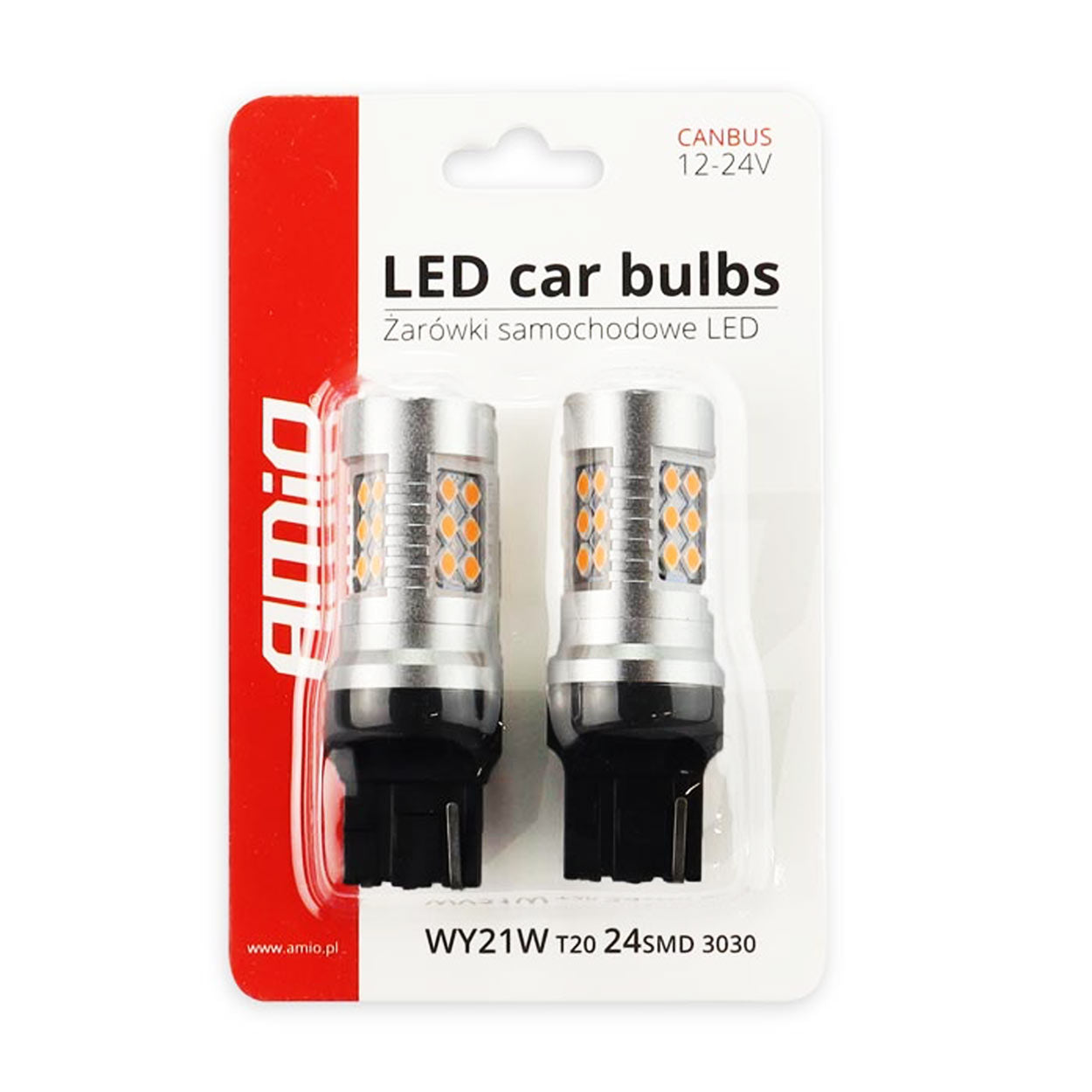 Set becuri auto cu LED CANBUS, 3030, 24SMD, compatibil T20, 7440, WY21W, Portocaliu, 12V / 24V, destinat competitiilor auto sau off-road-3