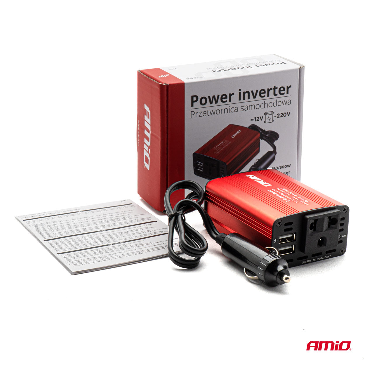 Convertor de tensiune 12V -> 230V, 150W/300W, 2 x USB 5V-4