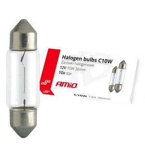 Set 10 becuri cu halogen C10W Festoon, 36mm, 12V-0