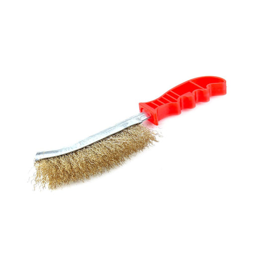 Perie de sarma cu peri sertizati, placati cu alama si maner din platic, lungime totala 25,5 cm-1