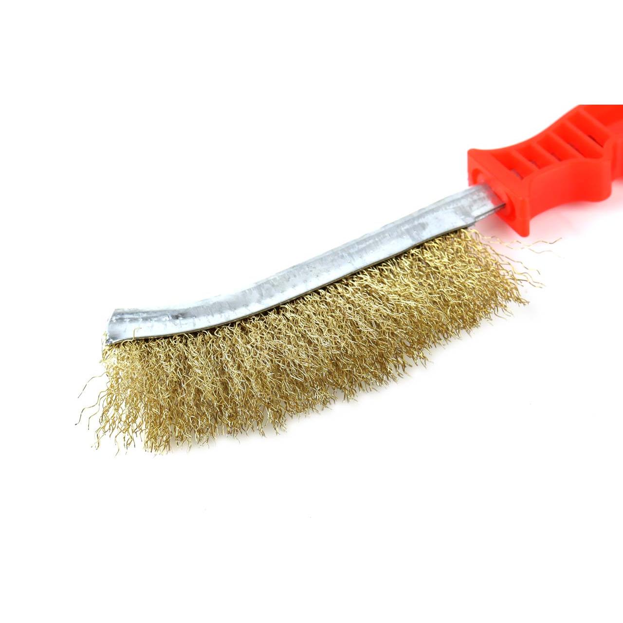 Perie de sarma cu peri sertizati, placati cu alama si maner din platic, lungime totala 25,5 cm-2