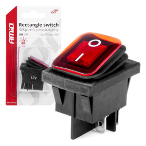 Intrerupator On/Off, 12/24V, dreptunghiular, waterproof, iluminat culoare Rosu, destinatie auto, utilitare, Off-Road, ATV, SSV, QUAD-0