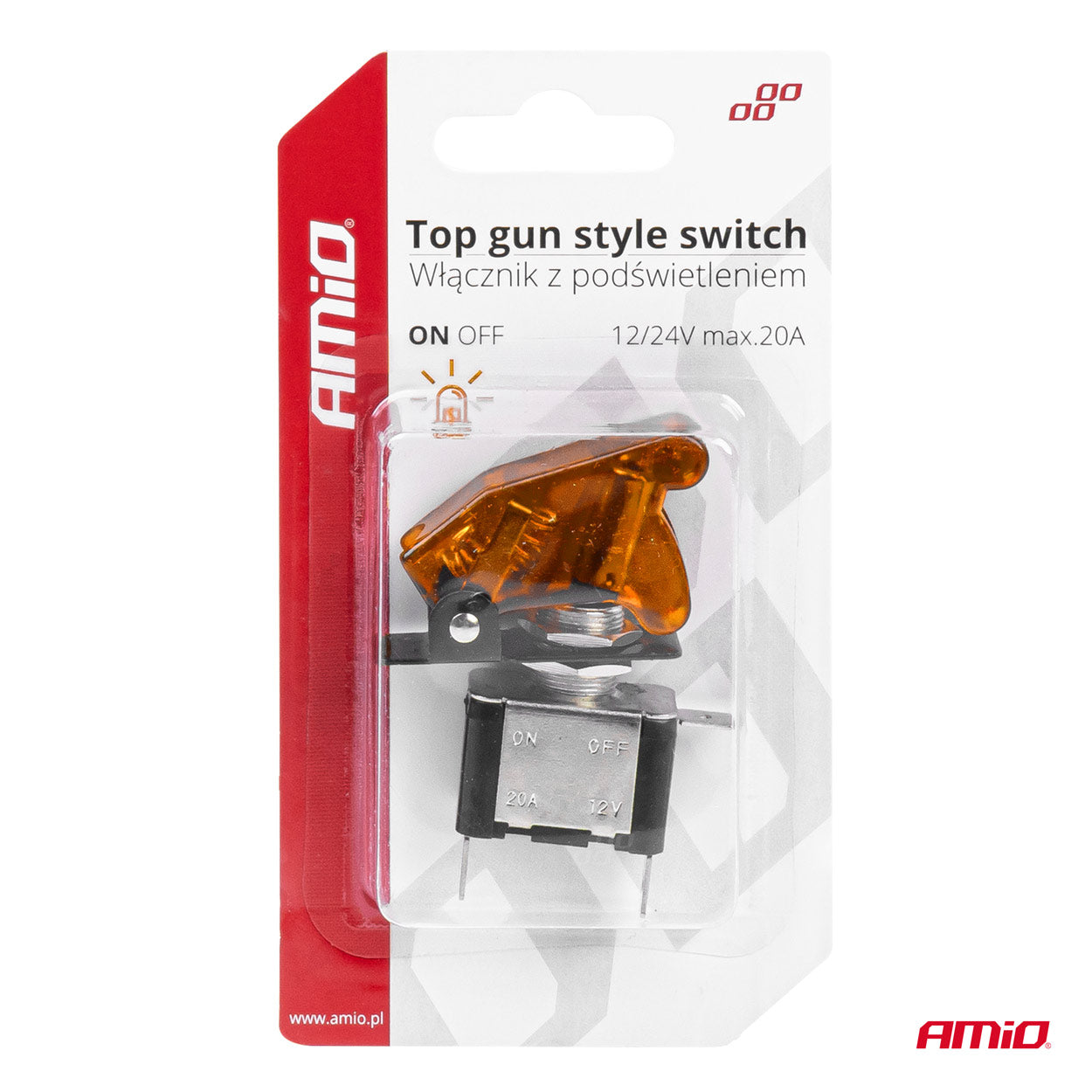 Comutator iluminat (intrerupator) cu protectie, destinatie auto, moto, ATV, SSV, Off-Road, model "TOP GUN", tensiune 12V - 24V, culoare Orange-4