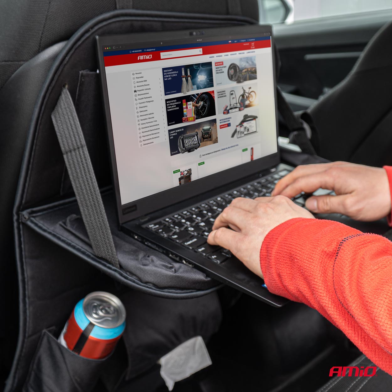 Organizator auto cu masa rabatabila, montaj pe spatarul scaunului-2