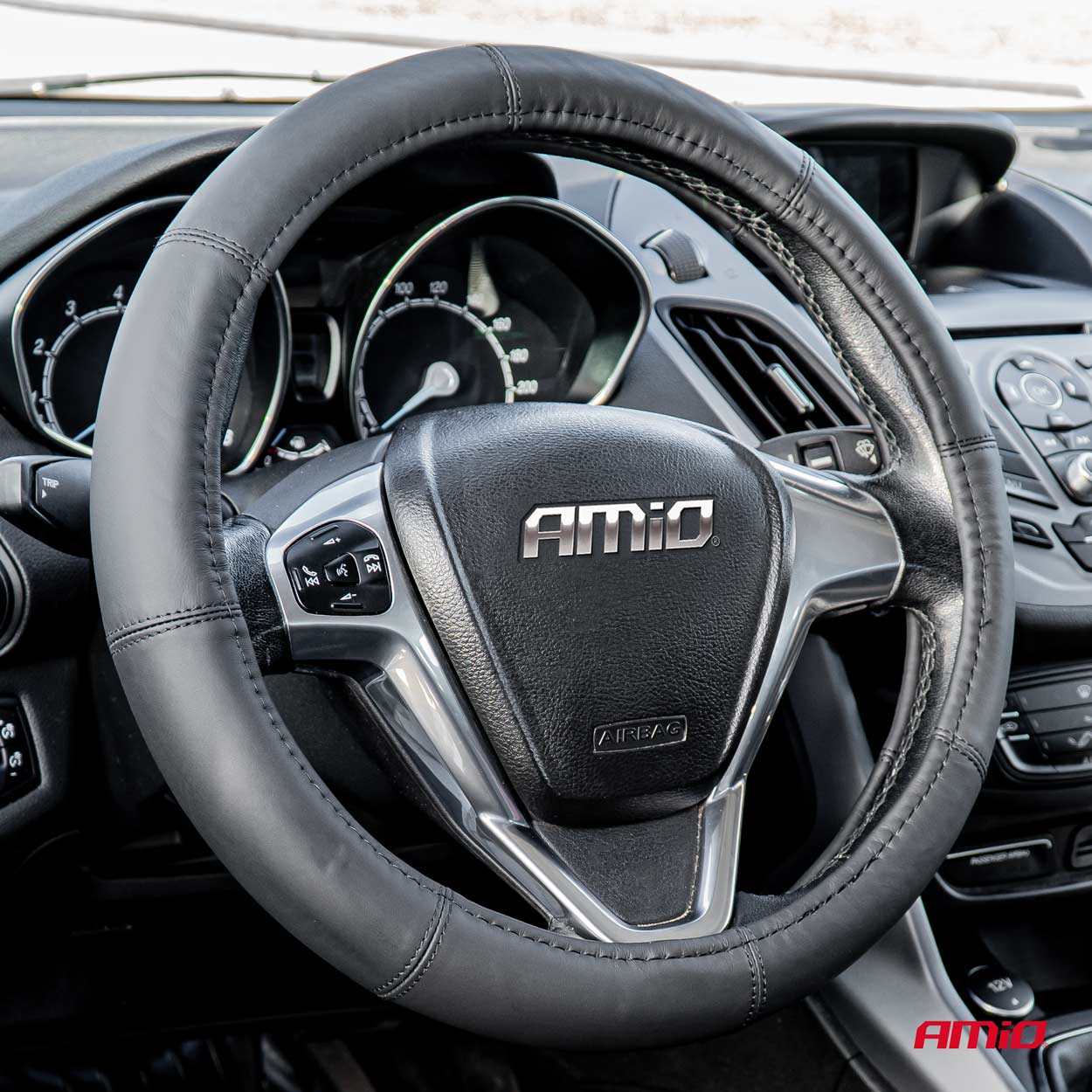 Husa volan din Piele Naturala, culoare Neagra, marime XXL (volan 44-46cm), AVX-AM03549-1