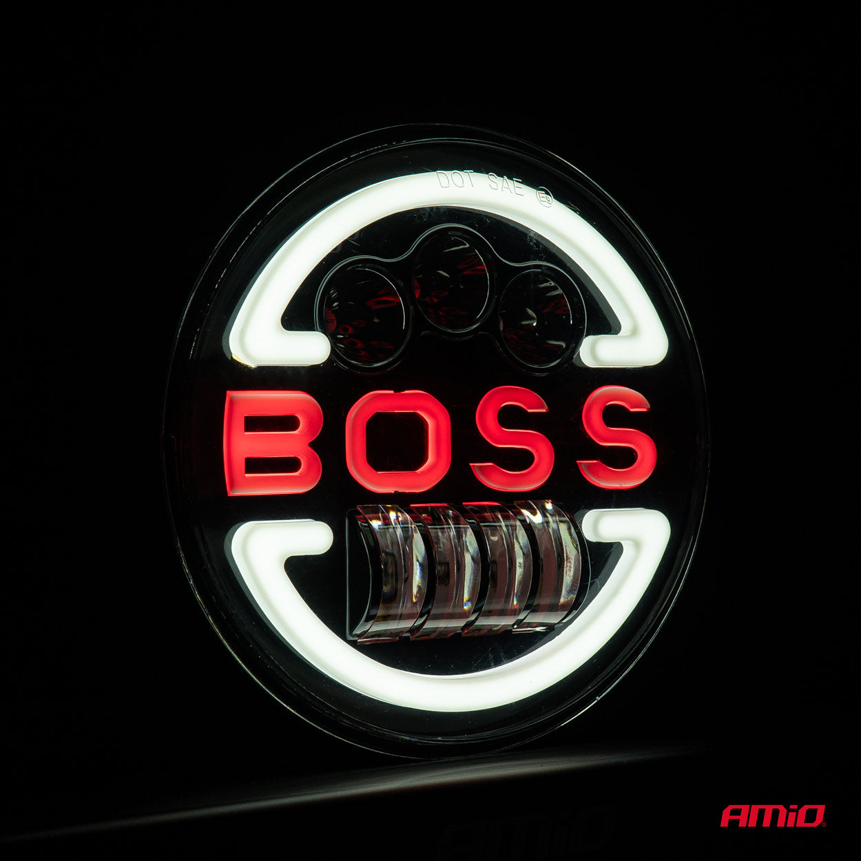 Lampa Suplimentara LED pentru Vehicule Off-Road, ATV, SSV, cu inscriptie "BOSS" si functii_ Faza Lunga, Faza Scurta, Semnalizare, Pozitie, tensiune alimentare 9 - 36V, diametru Ø170 mm-5
