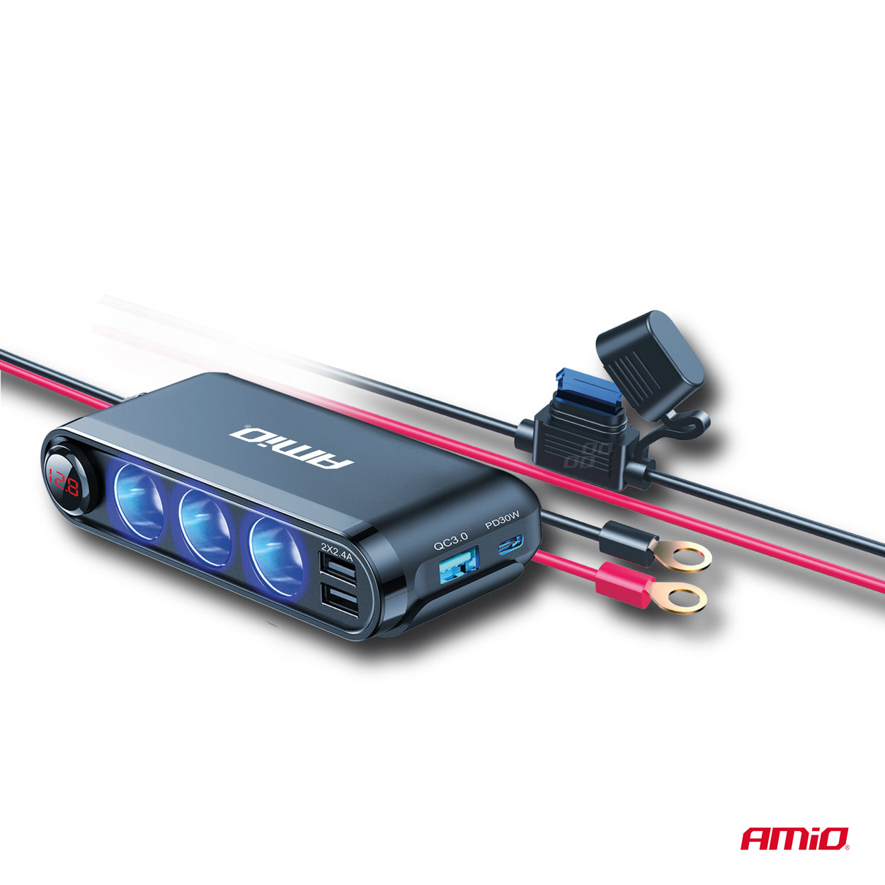 Dispozitiv Auto Premium 3in1, Splitter Bricheta, Incarcator USB/USB-C, Voltmetru Digital, alimentare 12V-24V-5