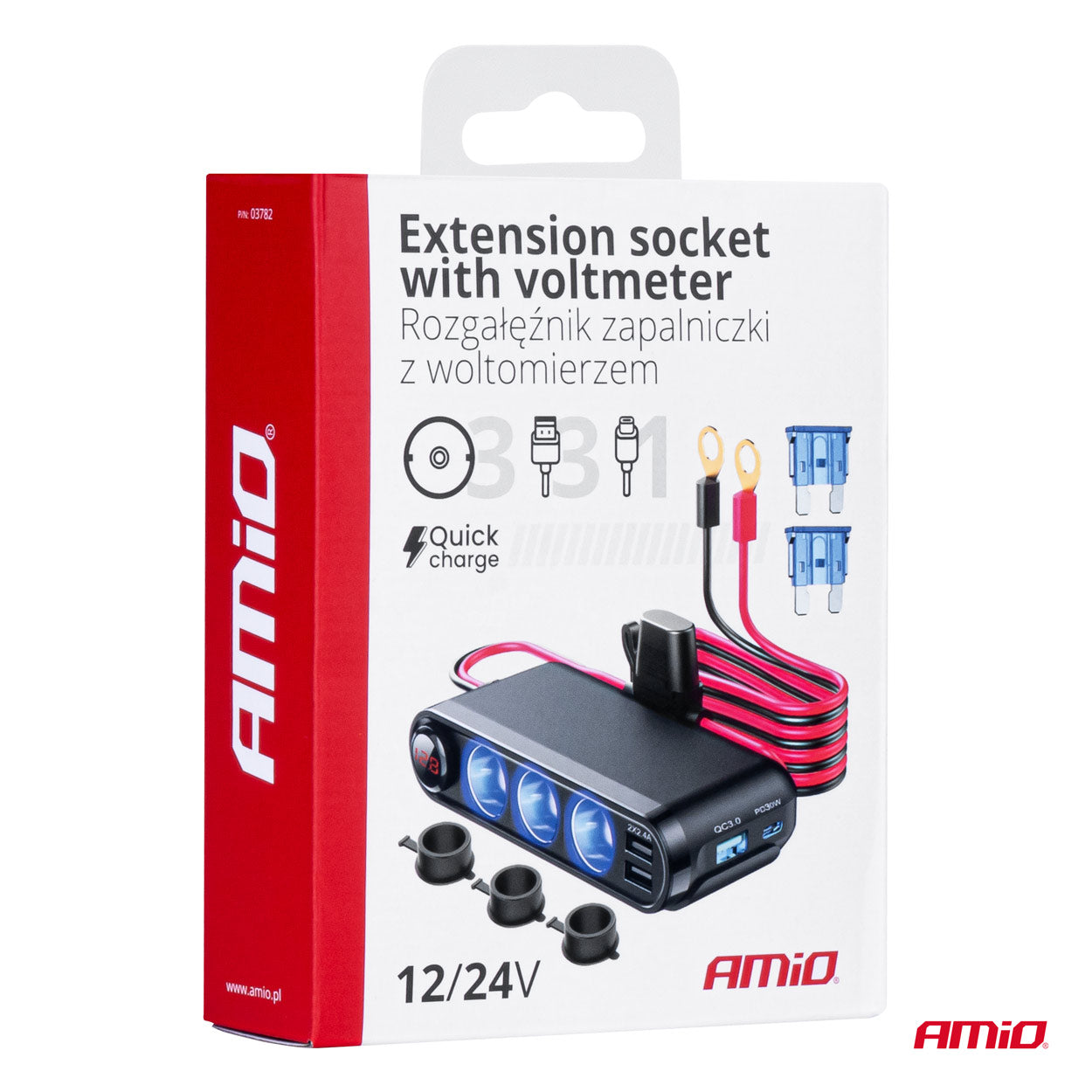 Dispozitiv Auto Premium 3in1, Splitter Bricheta, Incarcator USB/USB-C, Voltmetru Digital, alimentare 12V-24V-6
