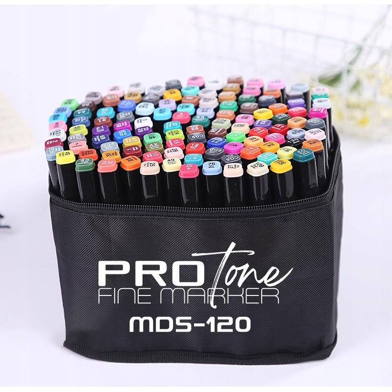 Set 120 Markere Profesionale pentru pasionatii de desen, cu cap dublu gros - subtire, cu geanta de depozitare, model AVX-WT-MDS-120-0