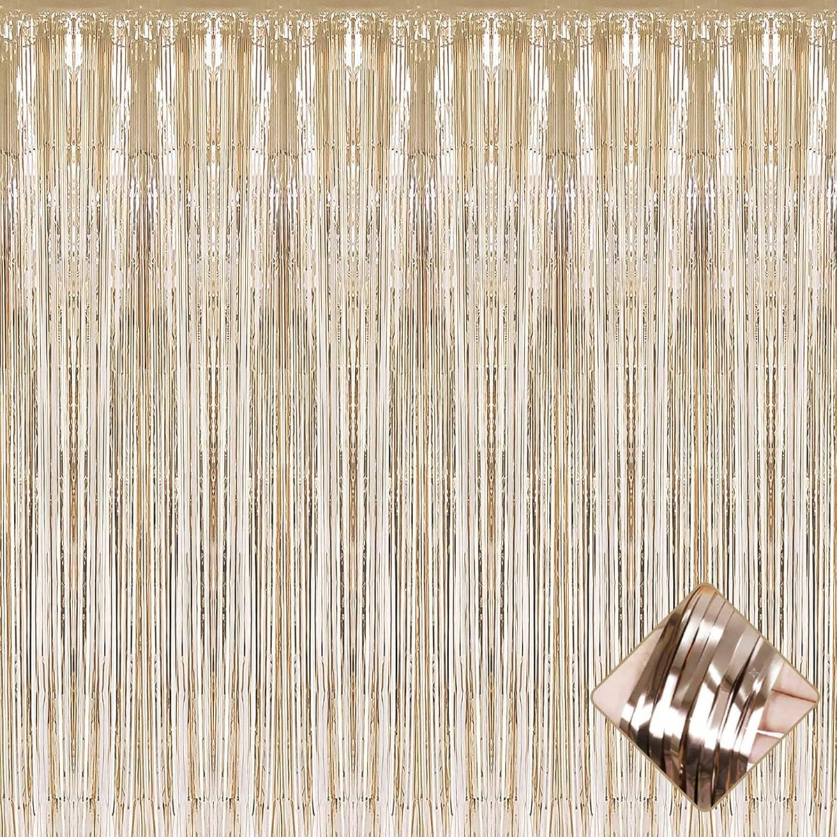 Perdea Franjurata, Flippy, Model Decor Petrecere, pentru Fundal de Poze, Amenajare Colorata a Petrecerii, Dimensiune 100x200 cm, Gold Sampanie-7