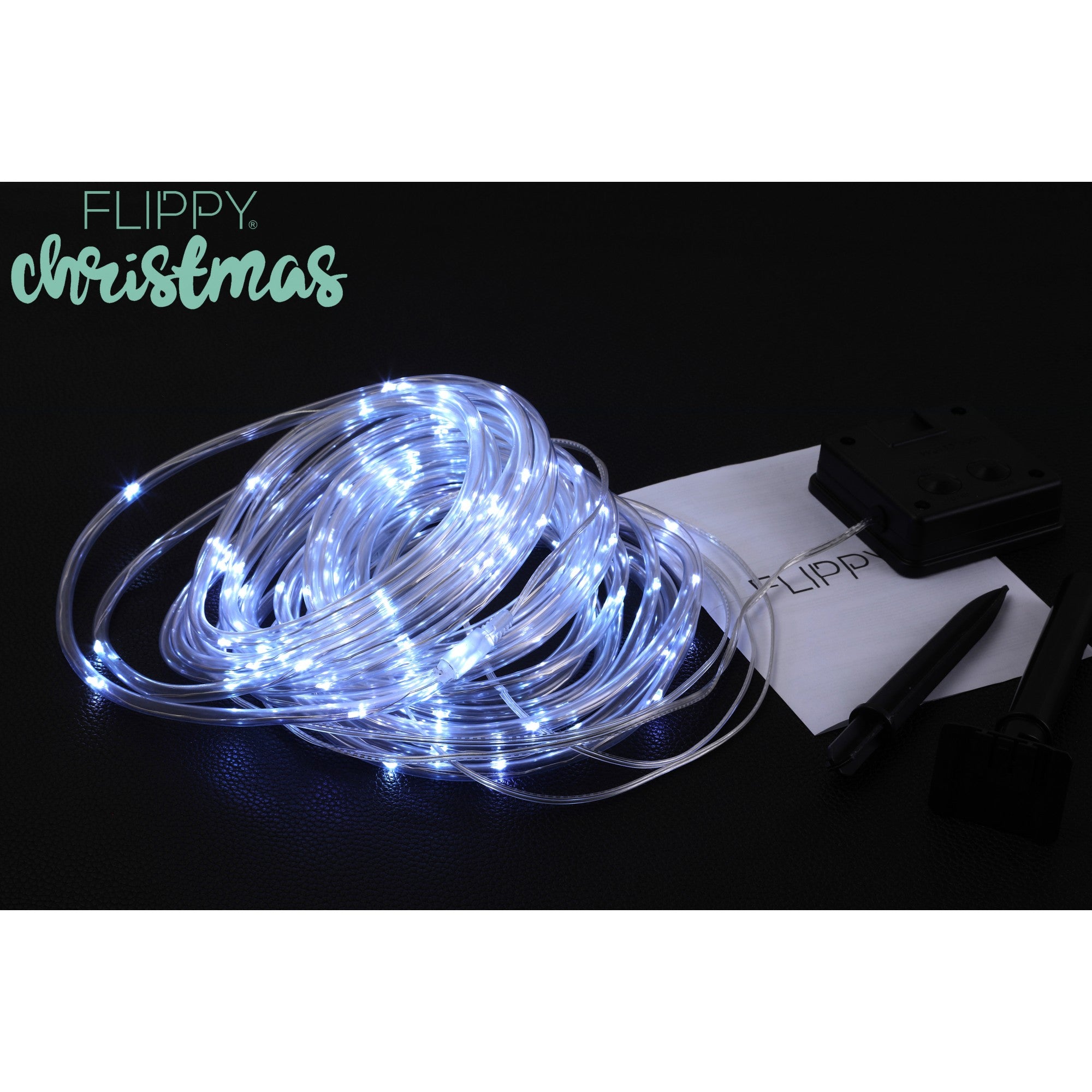 Instalatie luminoasa de Craciun tip furtun luminos, 100 LED-uri, 12 metri lungime, 8 programe, 2 metri prelungitor, sarma din cupru, incarcare solara, alb rece, Flippy-3