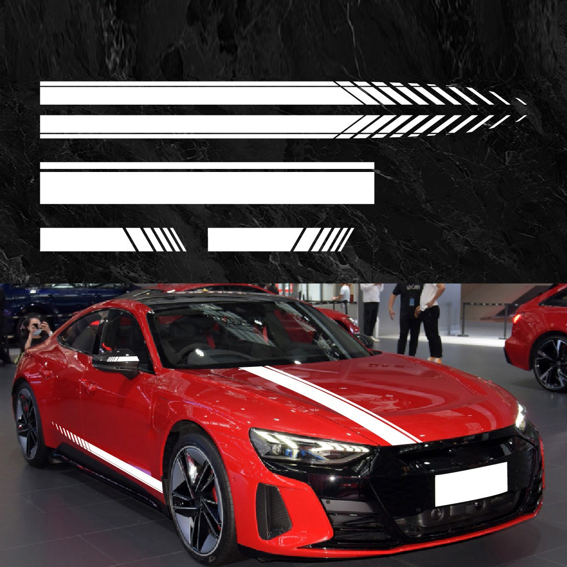 Set 5 stickere autoadezive Tuning, model "Racing Stripes V1", dimensiune 190 cm, culoare Alba-0
