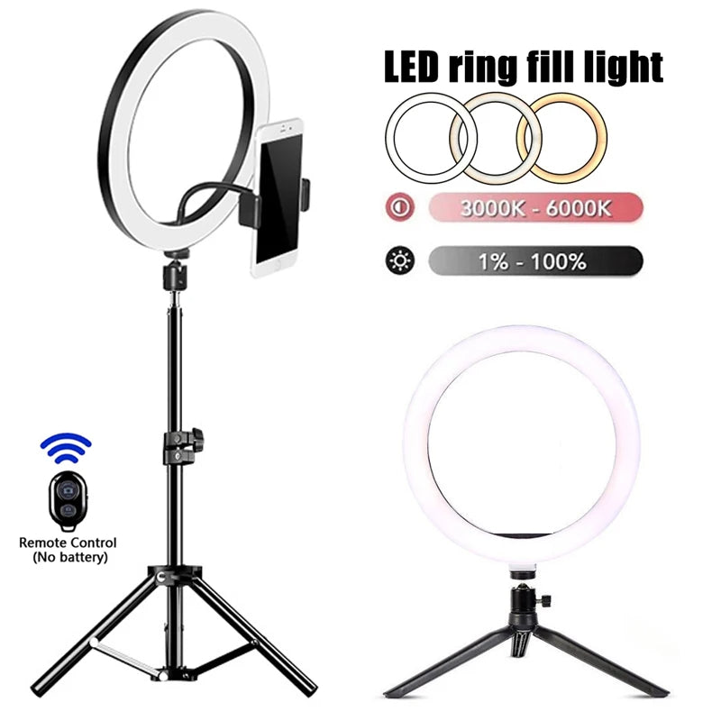 Lampa circulara Ring Light, 120 x LED SMD, 10 trepte lumina, telecomanda pe fir, trepied inclus
