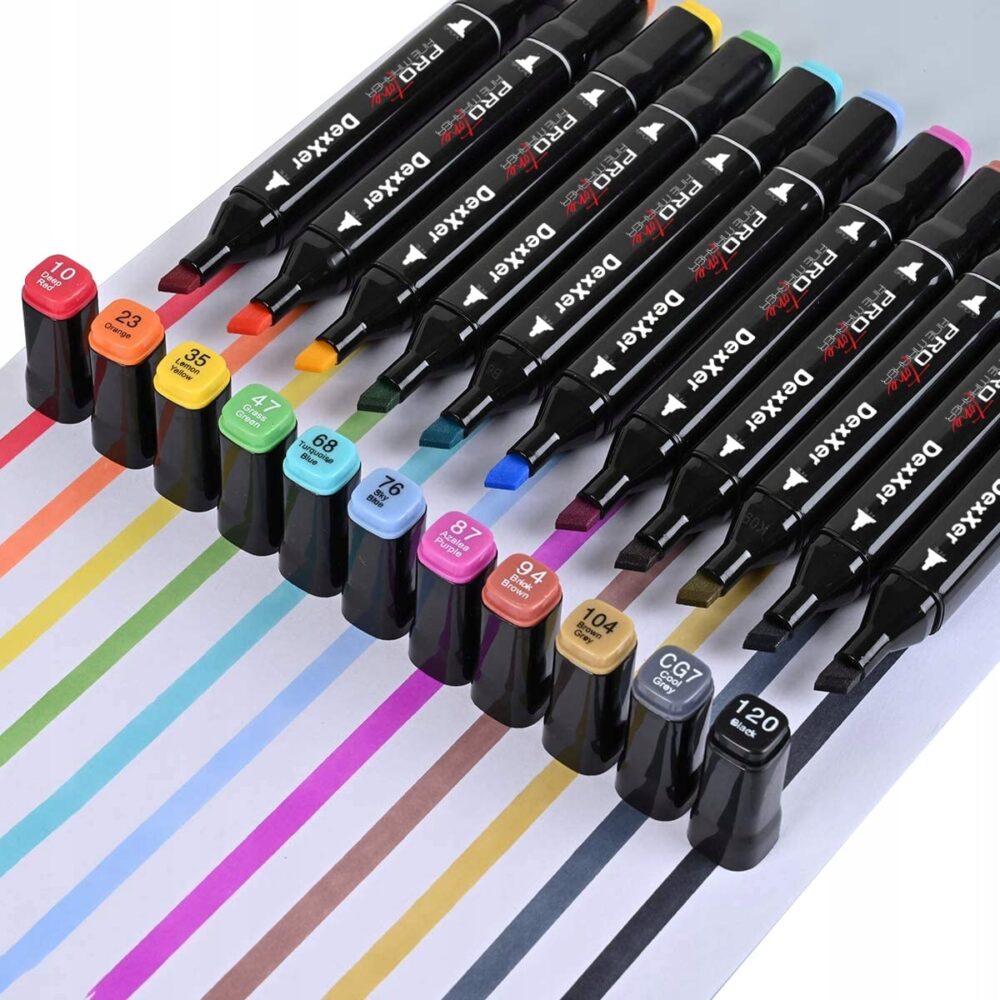 Set 120 Markere Profesionale pentru pasionatii de desen, cu cap dublu gros - subtire, cu geanta de depozitare, model AVX-WT-MDS-120-7