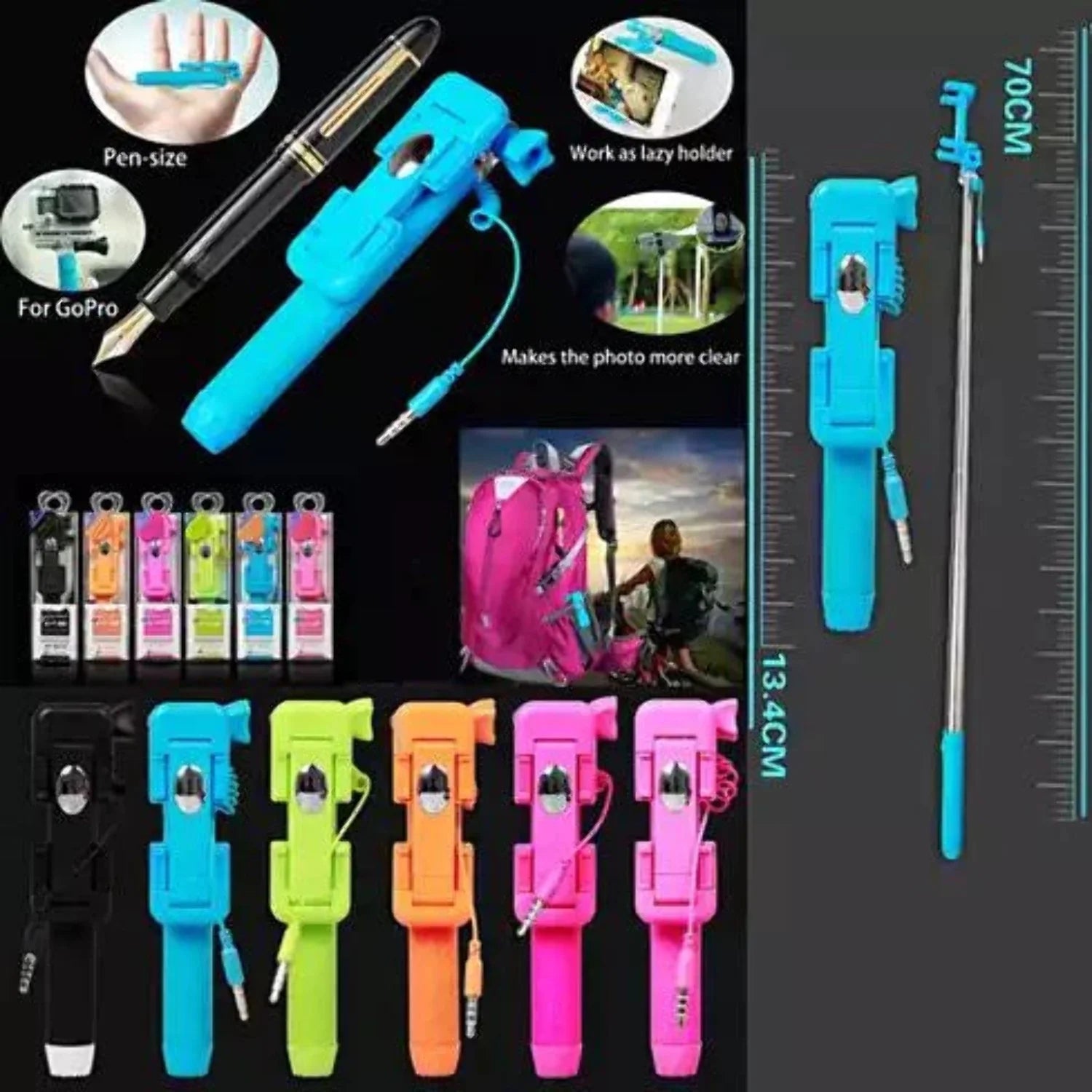Selfie Stick Mini – Candy Bar, ultra-compact, fără Bluetooth sau baterie
