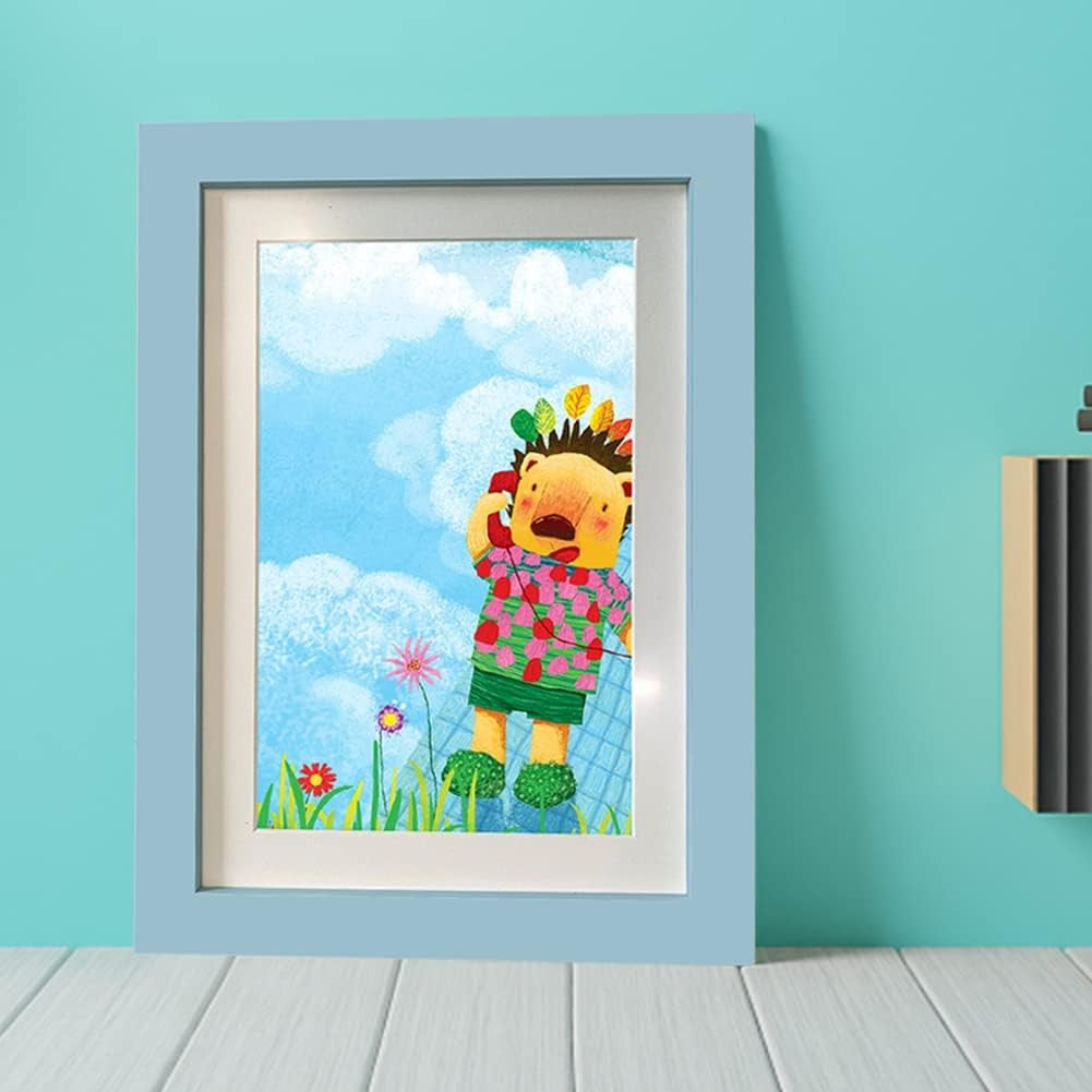 Rama Foto Flippy, cu Magnet, din Lemn, cu Spatiu Pentru Depozitare, Pentru Desene si Picturi A4, Sticla Securizata, Rama MDF, 21x30 cm, Albastru-7