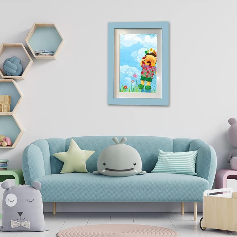 Rama Foto Flippy, cu Magnet, din Lemn, cu Spatiu Pentru Depozitare, Pentru Desene si Picturi A4, Sticla Securizata, Rama MDF, 21x30 cm, Albastru-10