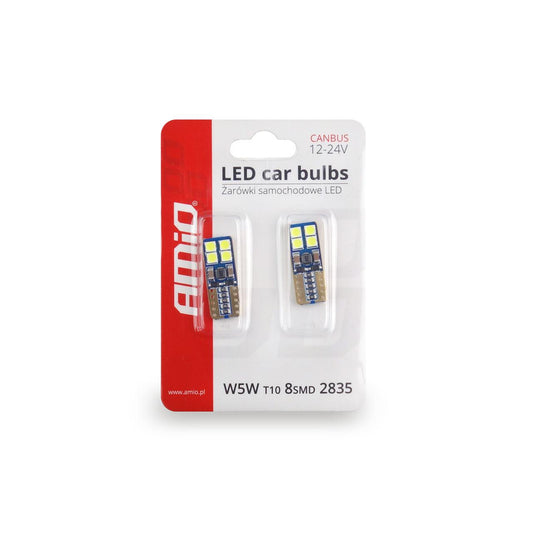 Set becuri auto cu LED CANBUS compatibil T10e W5W 8 SMD Alb 12/24V, destinat competitiilor auto sau off-road-1