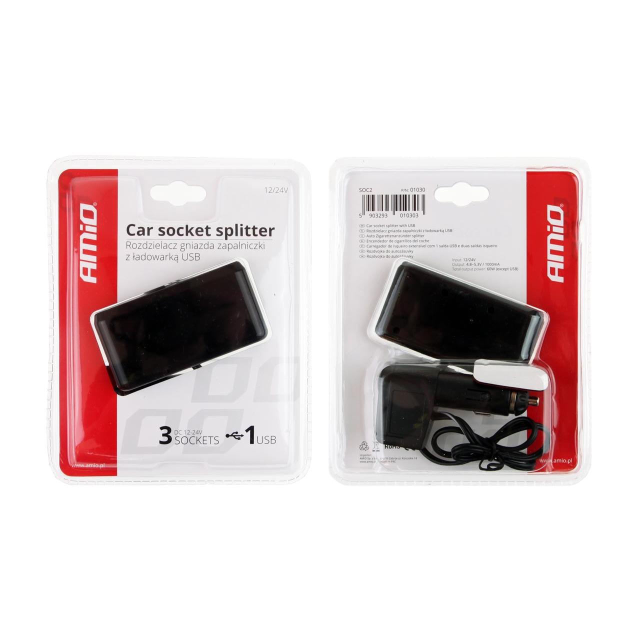 Splitter bricheta auto SOC2 3+1 USB-1