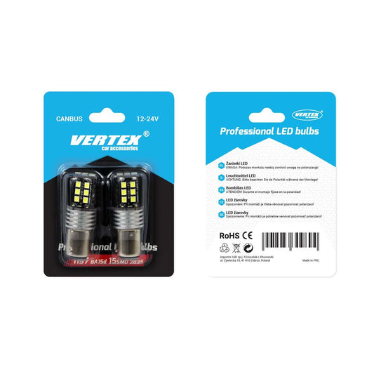 Set becuri auto cu LED CANBUS compatibil P21/5W BA15D 15 SMD 7.5W Alb 12/24V, destinat competitiilor auto sau off-road-1