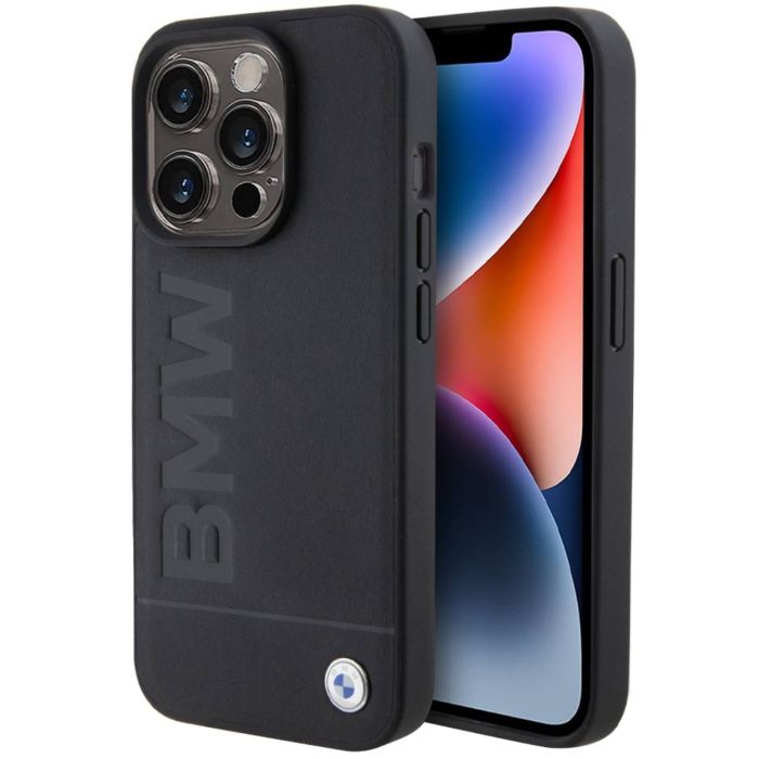 Husa BMW Leather Hot Stamp MagSafe compatibila cu iPhone 15 Pro Black