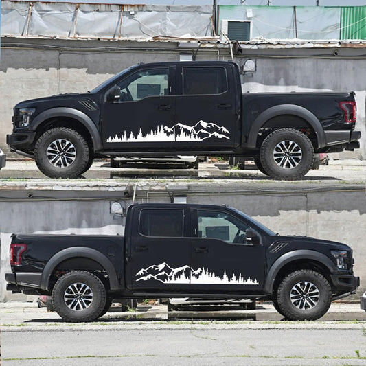 Set 2 stickere autoadezive pentru vehicule Off Road, model "Forest & Mountains", dimensiune 100 x 20 cm, culoare Alba-1