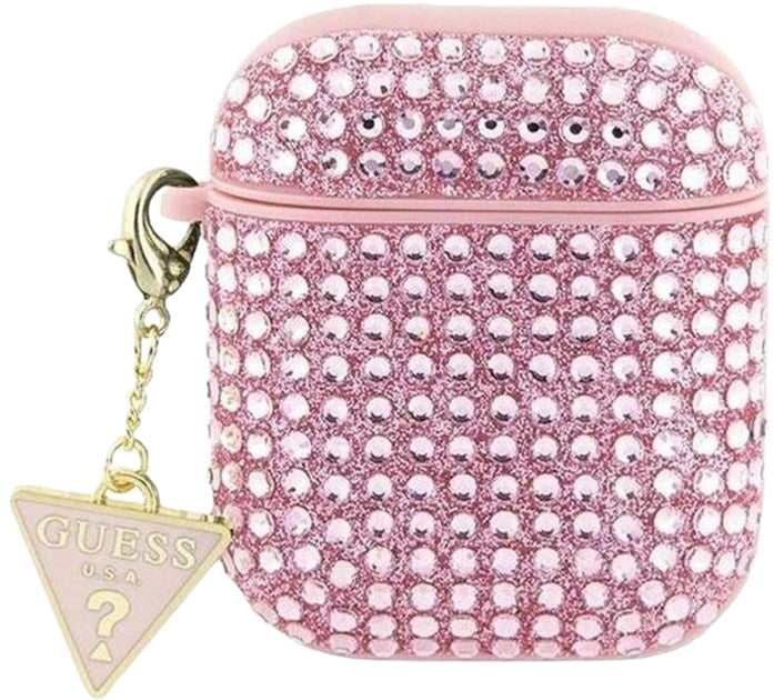 Huse Guess AirPods 1/2 cover pink Rhinestone Triangle Charm