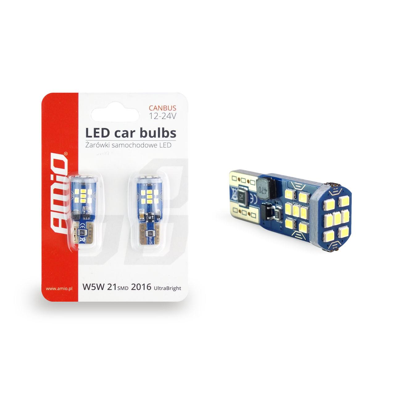 Set becuri auto cu LED CANBUS UltraBright compatibil T10 W5W 21 SMD Alb 12V/24V, destinat competitiilor auto sau off-road-2