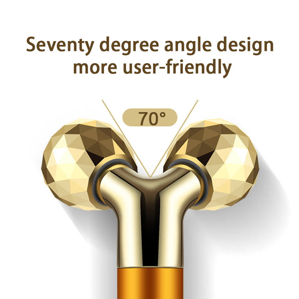 Rola Masaj Facial, Bile 3D, cu Vibratii si Rotire, 15 cm, culoare auriu.