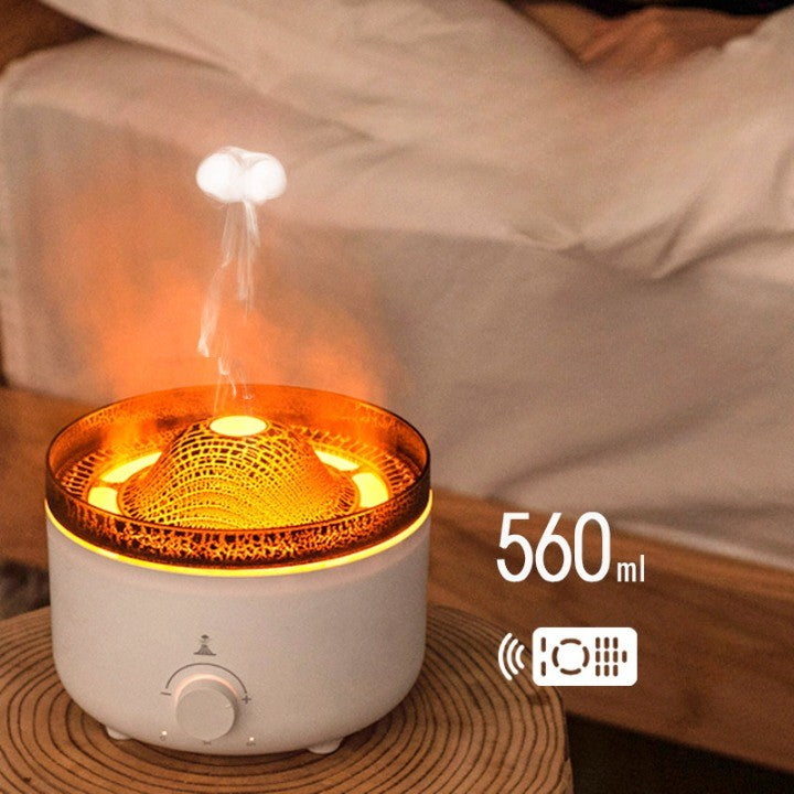 Umidificator de tip vulcan, Flippy, cu aromaterapie, cu telecomanda, 560 ml, model V21A, alb-1