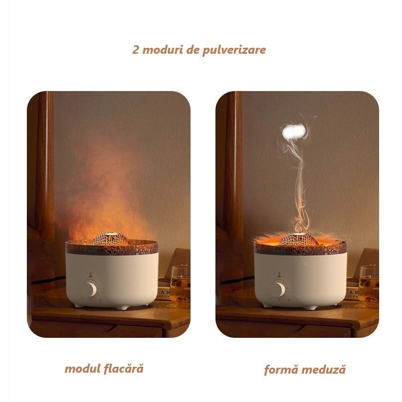 Umidificator de tip vulcan, Flippy, cu aromaterapie, cu telecomanda, 560 ml, model V21A, alb-5