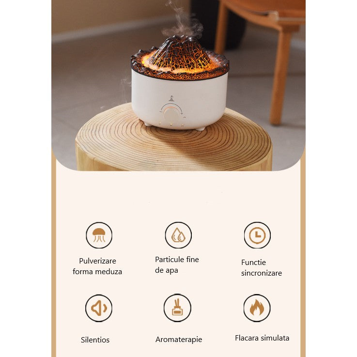 Umidificator de tip vulcan, Flippy, cu aromaterapie, cu telecomanda, 560 ml, model V21B, alb-6