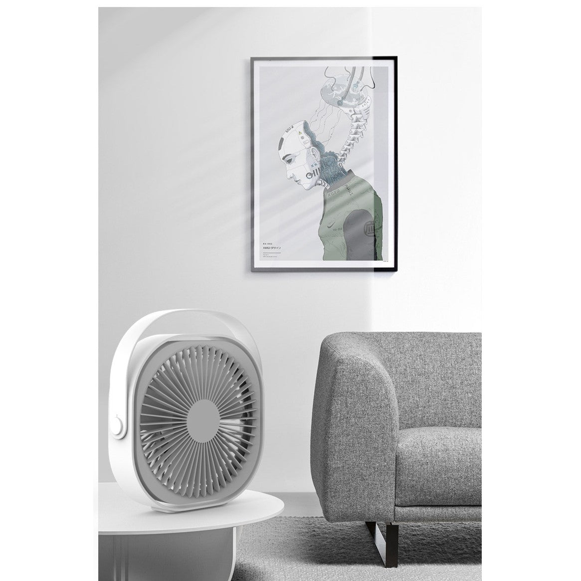 Mini ventilator pentru birou cu usb, Flippy, rotire 360 grade, 3 viteze, 4000 mA, 13.5 x 12,8, Gri-3