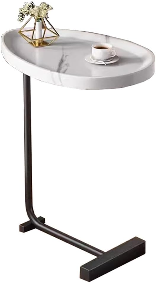 Masuta de Cafea Design Nordic cu Picior Metalic, Alb cu Negru, 40x30x70 cm