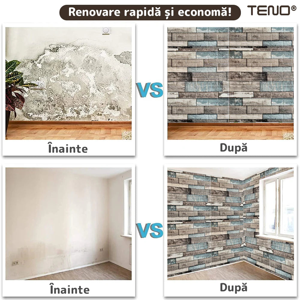 Tapet Caramida 3D, autoadeziv, waterproof, 70x70 cm, maro verde