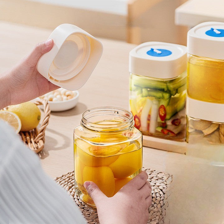 Borcan din Sticla de Inalta Calitate, Flippy, Capac Ermetic, Uz Casnic, Depozitarea Condimentelor sau a Alimentelor Umede si Uscate, 500 mL, 10x10x9 cm, Alb-5