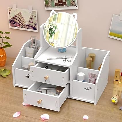 Organizator de Machiaje și Produse Cosmetice cu Sertare și Oglindă 360°