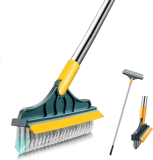 Perie de curățat podele 2 în 1 cu mâner lung, racletă și perie ajustabilă în formă de V