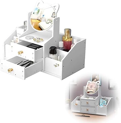 Organizator de Machiaje și Produse Cosmetice cu Sertare și Oglindă 360°