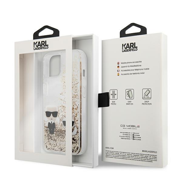 Husă Karl Lagerfeld Liquid Glitter Choupette pentru iPhone 13 – Transparent / Auriu