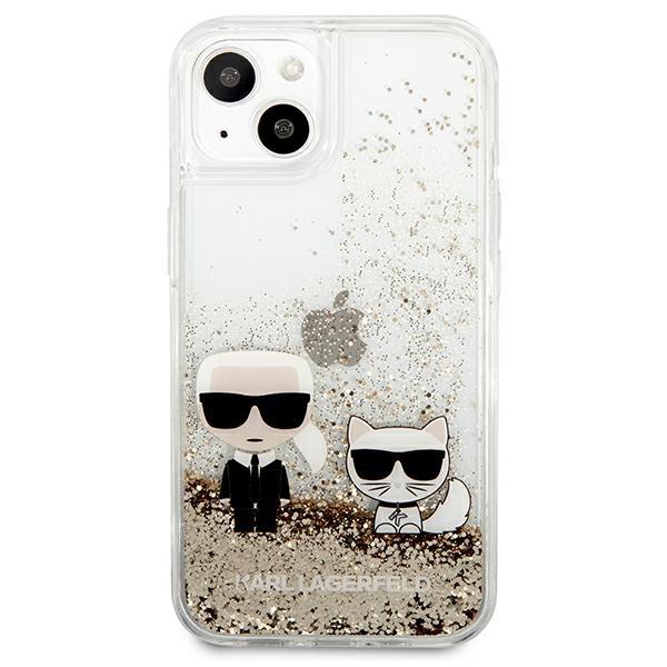 Husă Karl Lagerfeld Liquid Glitter Choupette pentru iPhone 13 – Transparent / Auriu