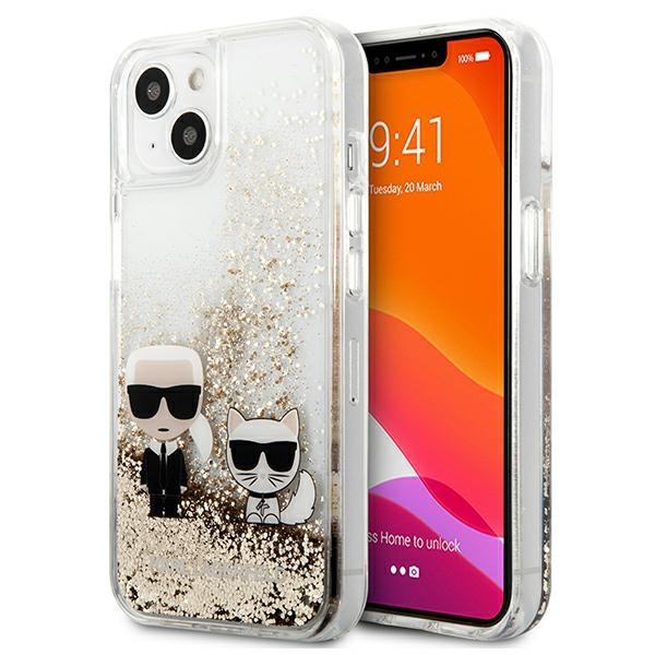 Husă Karl Lagerfeld Liquid Glitter Choupette pentru iPhone 13 – Transparent / Auriu