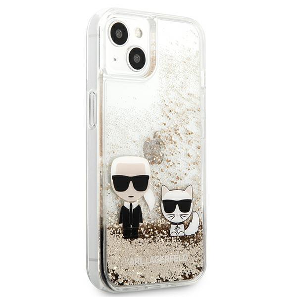 Husă Karl Lagerfeld Liquid Glitter Choupette pentru iPhone 13 – Transparent / Auriu