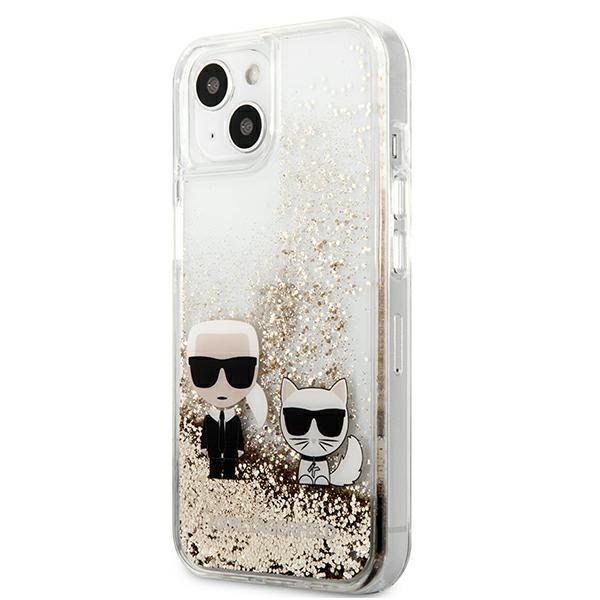 Husă Karl Lagerfeld Liquid Glitter Choupette pentru iPhone 13 – Transparent / Auriu