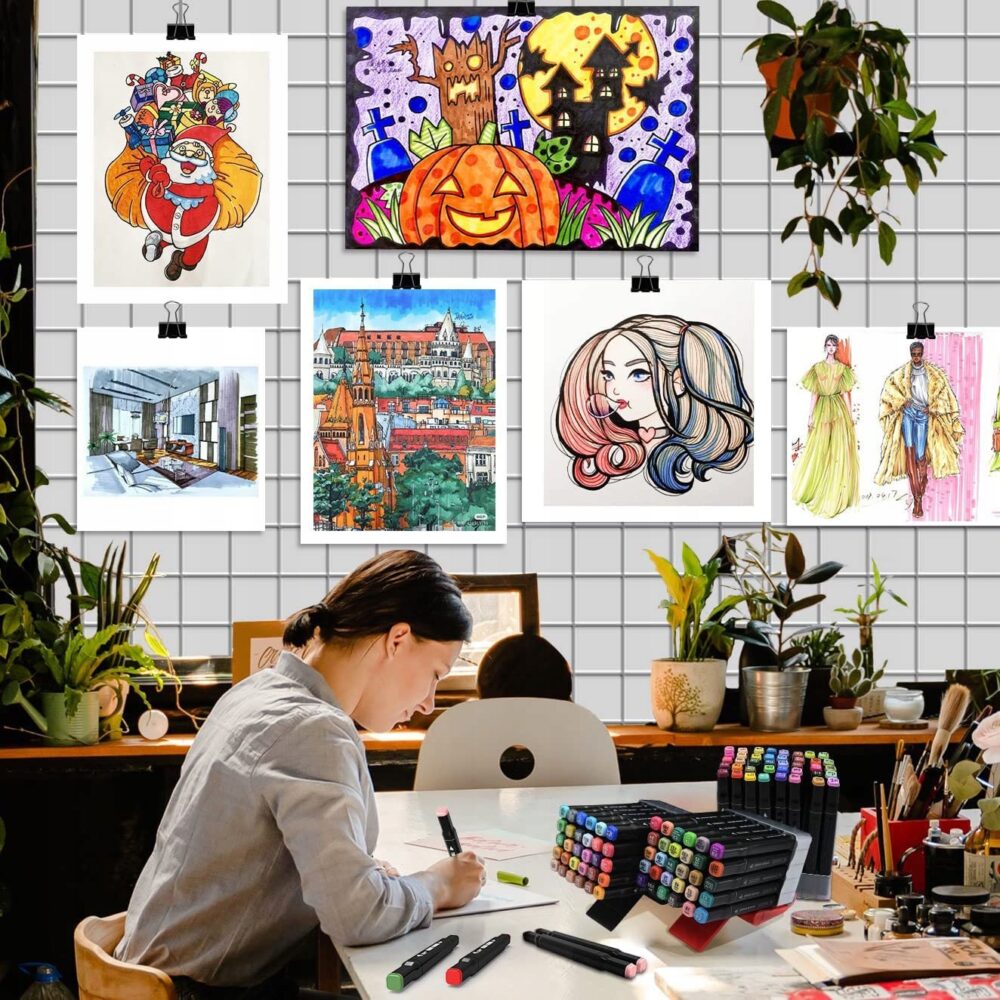 Set 120 Markere Profesionale pentru pasionatii de desen, cu cap dublu gros - subtire, cu geanta de depozitare, model AVX-WT-MDS-120-5