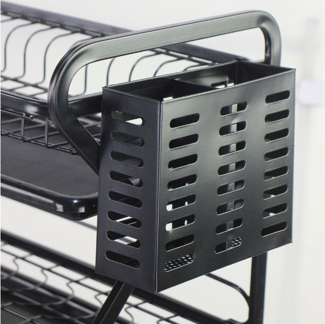 Suport organizator de vase, supraetajat cu 3 rafturi si tavita de scurgere, negru