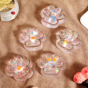 5 Jucarii Antistres Squishy, Flippy, cu Revenire Lenta, Model Cat Paw, 6.5x6.1 cm, 62g, Ambalaj Transparent, 5 Modele cu Flori, Transparent-0