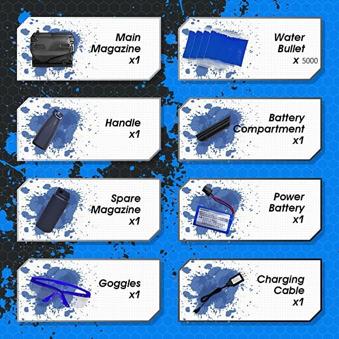 Mitraliera de jucarie electrica Flippy cu bile de hidrogen de gel, gun bluster, tragere in rafala, varsta peste 6 ani, ochelari de protectie, 5000 de bile incluse, cablu de incarcare, 40.1 x 31.6 cm, Mp9, rosu-1