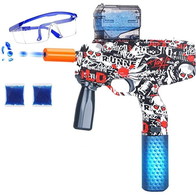 Mitraliera de jucarie electrica Flippy cu bile de hidrogen de gel, gun bluster, tragere in rafala, varsta peste 6 ani, ochelari de protectie, 5000 de bile incluse, cablu de incarcare, 40.1 x 31.6 cm, Mp9, rosu-3