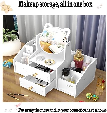 Organizator de Machiaje și Produse Cosmetice cu Sertare și Oglindă 360°